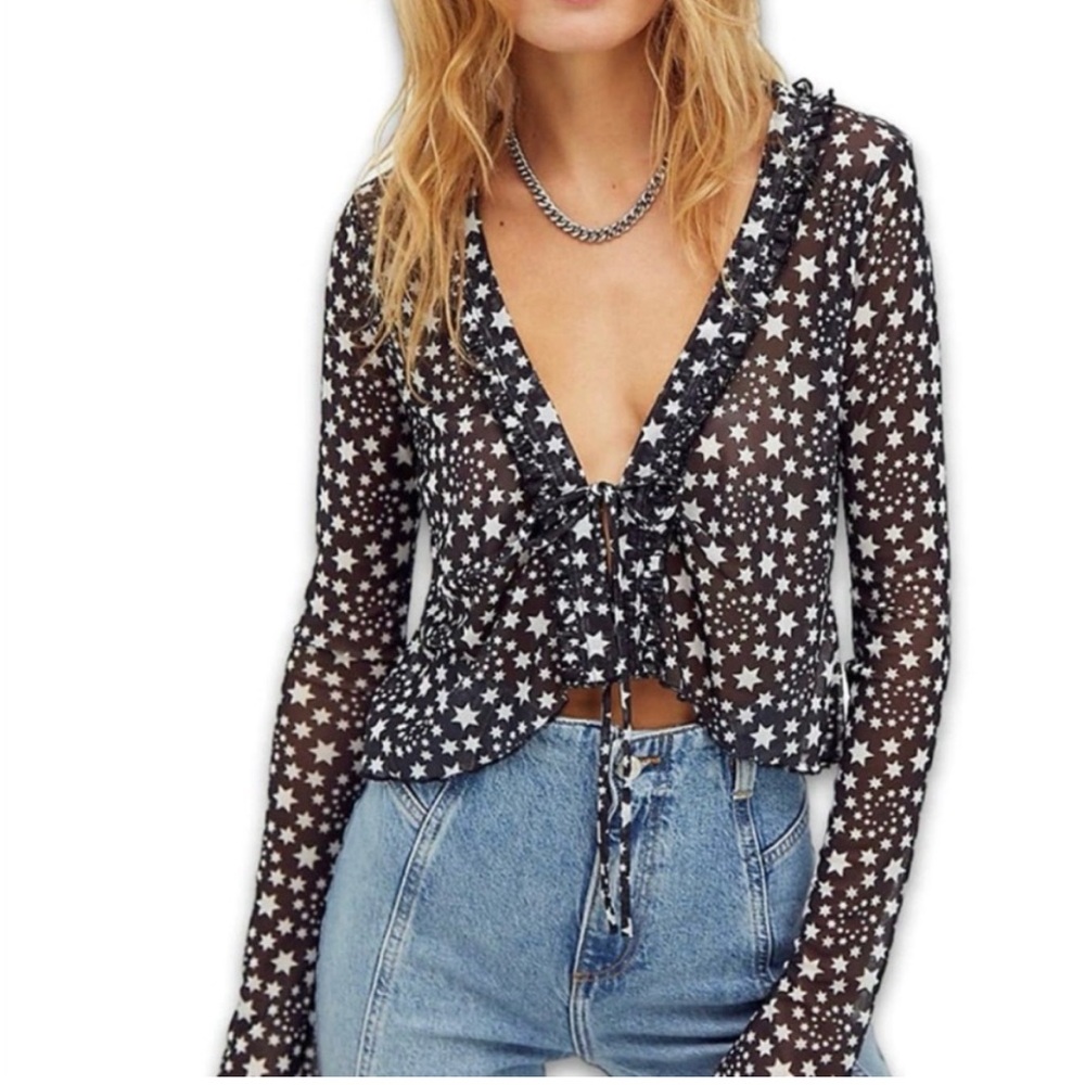 Free People Marne Star Tie-Front Blouse